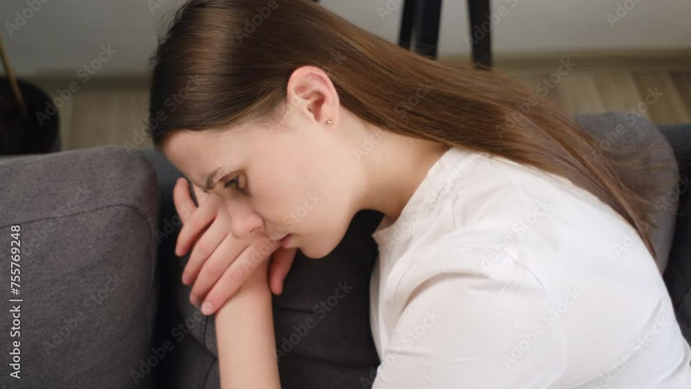 Close up of unhappy young caucasian woman expression face thinking about problem, difficulty, feeling failure and exhausted, suffering from loneliness, grief sorrow and bad relationship or break up Close up of unhappy young caucasian woman expression face thinking about problem, difficulty, feeling failure and exhausted, suffering from loneliness, grief sorrow and bad relationship or break up