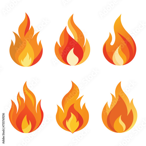 Flame set isolated flat vector illustration