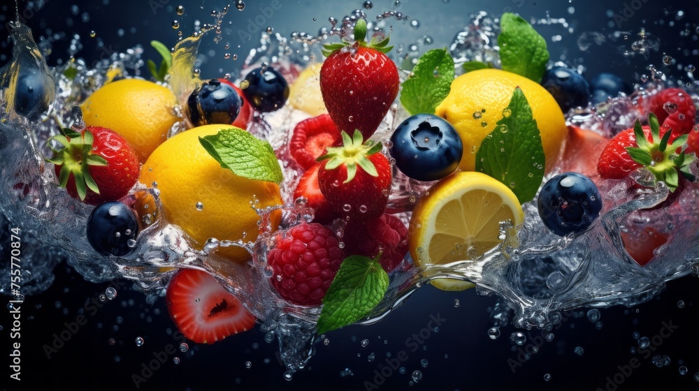 Fruit in water splash background Fruit in water splash background