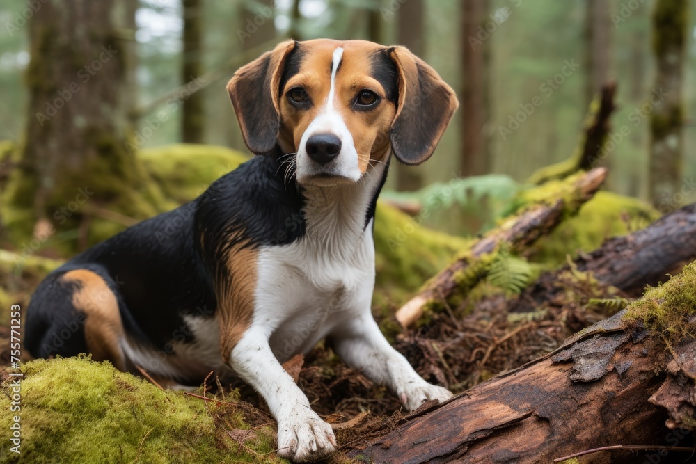 Illustration of a beagle dog, capturing playful and curious nature in a natural setting