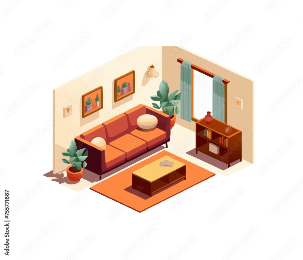 living room isometric vector flat minimalistic isolated illustration living room isometric vector flat minimalistic isolated illustration