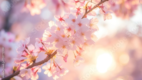 Beautiful cherry blossom sakura in spring time over blue sky, Spring Cherry blossoms in full bloom, generative ai