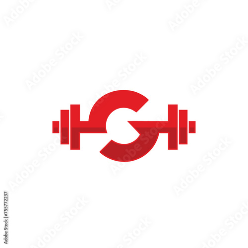 Letter G dumble for gym logo design with red and bold color