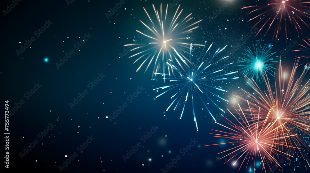 Naklejka premium Beautiful fireworks background at night for holiday decoration