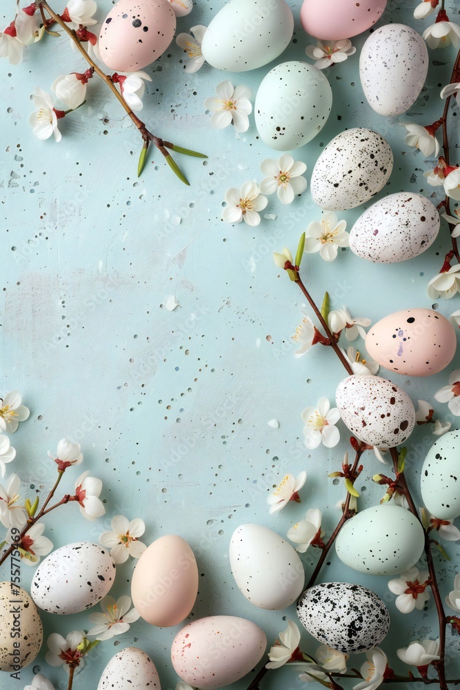Happy Easter day frame background with eggs and empty copy space Generative Ai Happy Easter day frame background with eggs and empty copy space Generative Ai