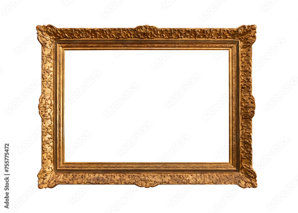 Wooden gilded picture frame isolated on white background