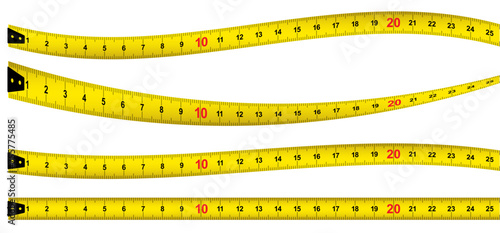 Yellow measuring tape. Working tapeline. tape measure, ruler metric measurement. Millimeter, centimeter, meter. Metric ruler mm, cm or m scale. School equipment icon. Tools sign photo