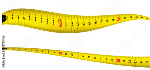 Yellow measuring tape. Working tapeline. tape measure, ruler metric measurement. Millimeter, centimeter, meter. Metric ruler mm, cm or m scale. School equipment icon. Tools sign