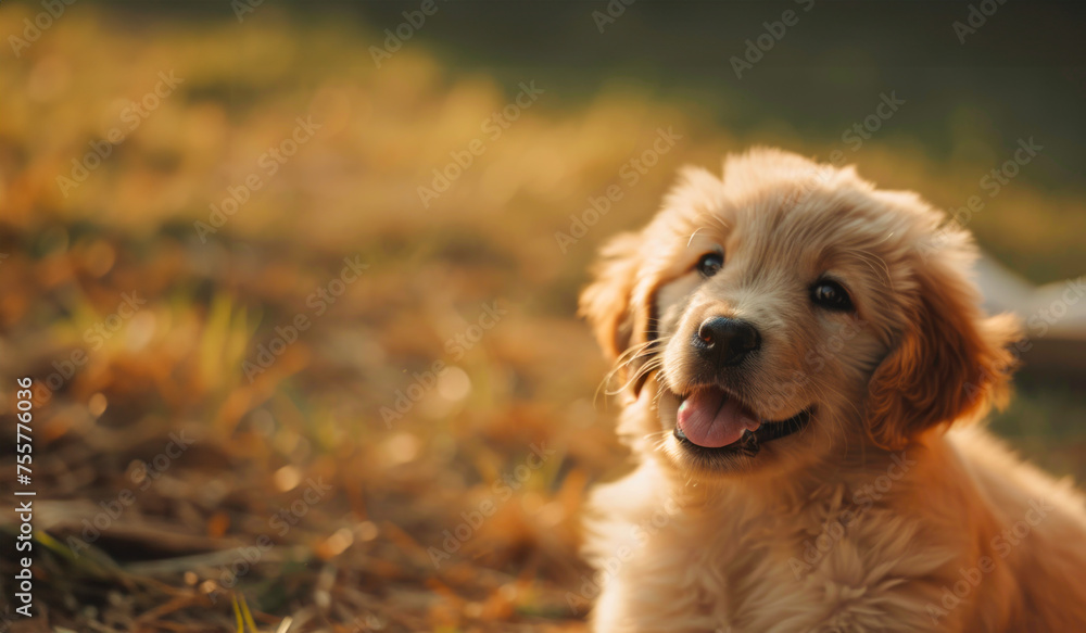 Portrait of Baby golden retriever dog in the garden, capturing a heartwarming moment of joy and companionship.