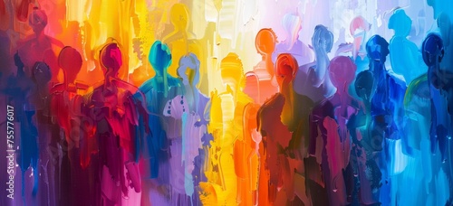An abstract painting of people in various colors Generative AI
