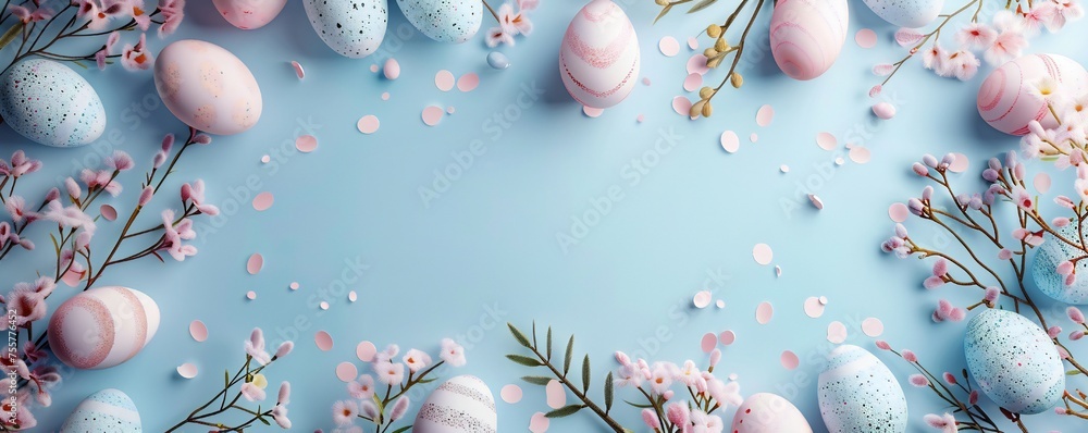 Happy Easter day frame background with eggs and empty copy space Generative Ai Happy Easter day frame background with eggs and empty copy space Generative Ai