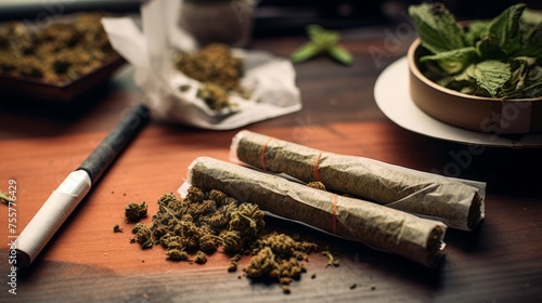 Cannabis joint with rolling papers and a filter
