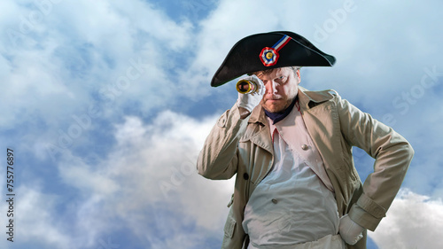 Napoleon Bonaparte, military leader of the 18th century With a spyglass on the battlefield