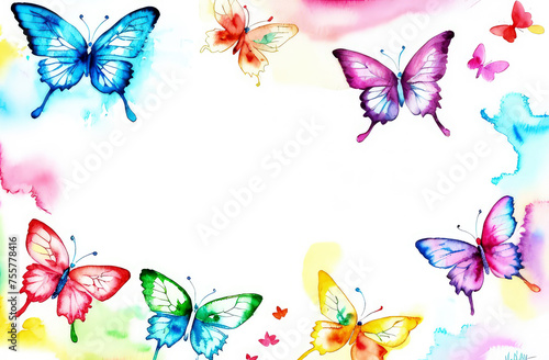 watercolor frame,border with free space for text. Butterflies are colored, bright © YuliaBulgakova