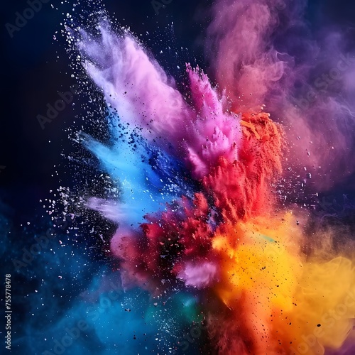 Colorful powder explosion on black background., Indian holi festival