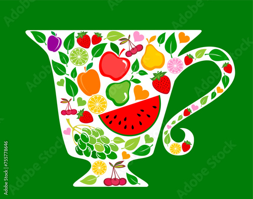 Fruit tea. Warming drinks Ice tea summer drinks special promotions design. Fresh yummy drinks, beverage, soft drinks. Tea time, tea ceremony, party. Icon, simbol, object for label, packaging, menu