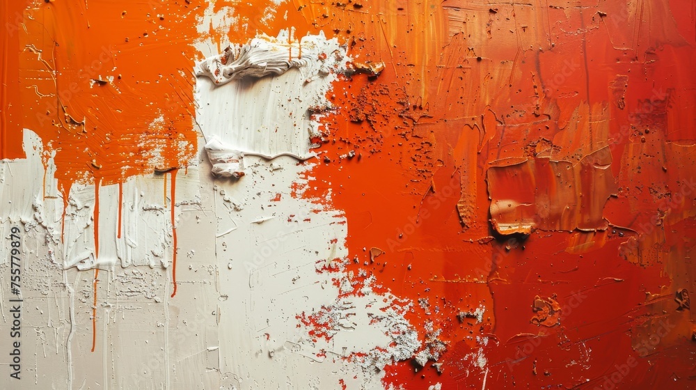 Vibrant orange and white painting on a wall,