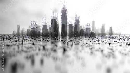Wireframe of smart city low poly on white background. Abstract or metropolis hi-tech city. Infographic automation concept.Polygonal space low poly with dots and lines.