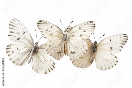 Isolated white background with three white butterflies