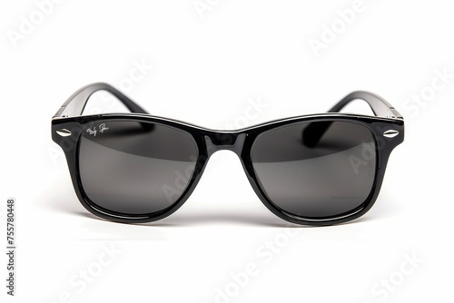 A top view of cool black plastic sunglasses isolated on a white background.