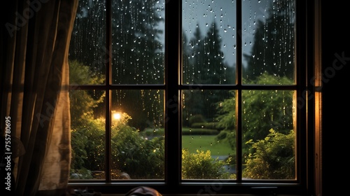 A soothing rainstorm seen from a cozy window