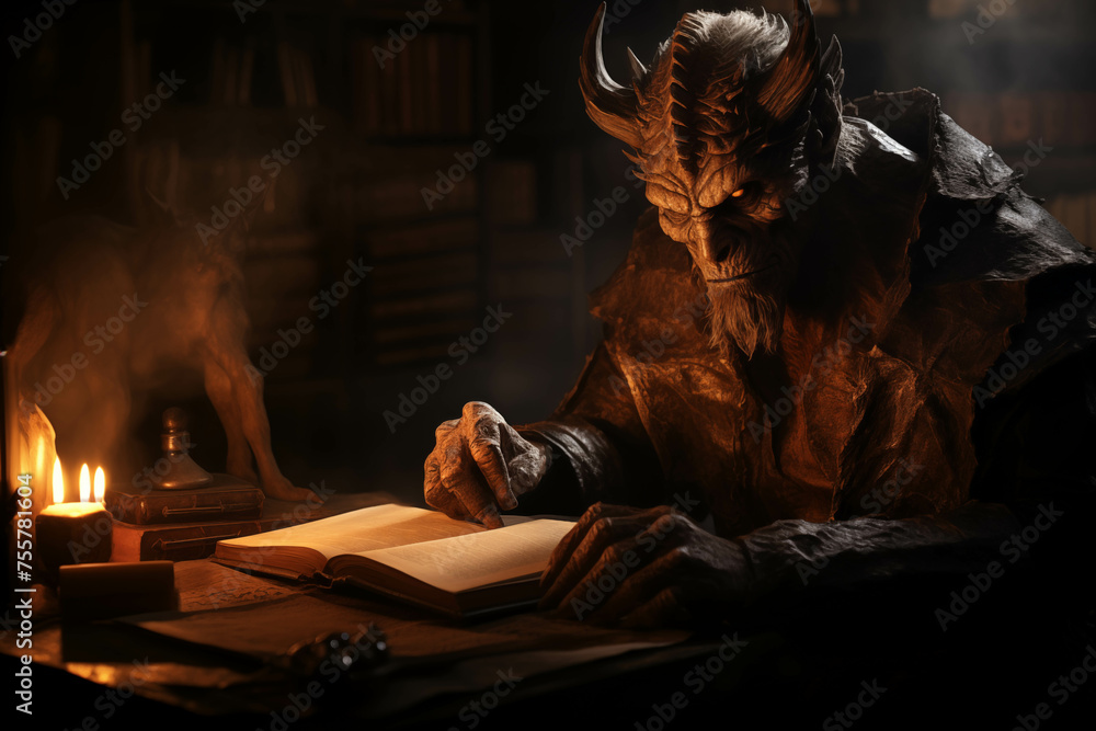 Half-human, half-demon monster Who is studying textbooks. Half-human, half-demon monster Who is studying textbooks.