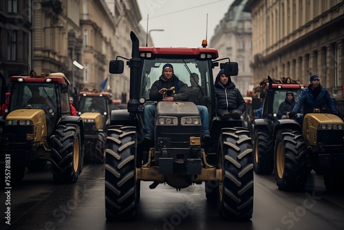 tractor drivers farmers' strike rally crowd of protesting dissatisfied people © Dm
