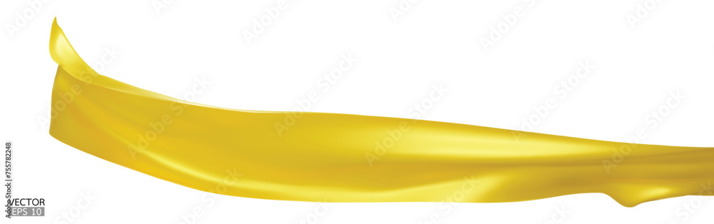 Flying yellow silk textile fabric flag background. Smooth elegant yellow Satin Isolated on white Background for grand opening ceremony. yellow curtain. 3d vector illustration Flying yellow silk textile fabric flag background. Smooth elegant yellow Satin Isolated on white Background for grand opening ceremony. yellow curtain. 3d vector illustration