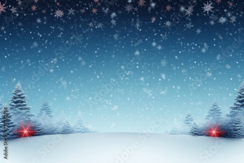 Winter wonderland with snow covered trees and falling snowflakes
