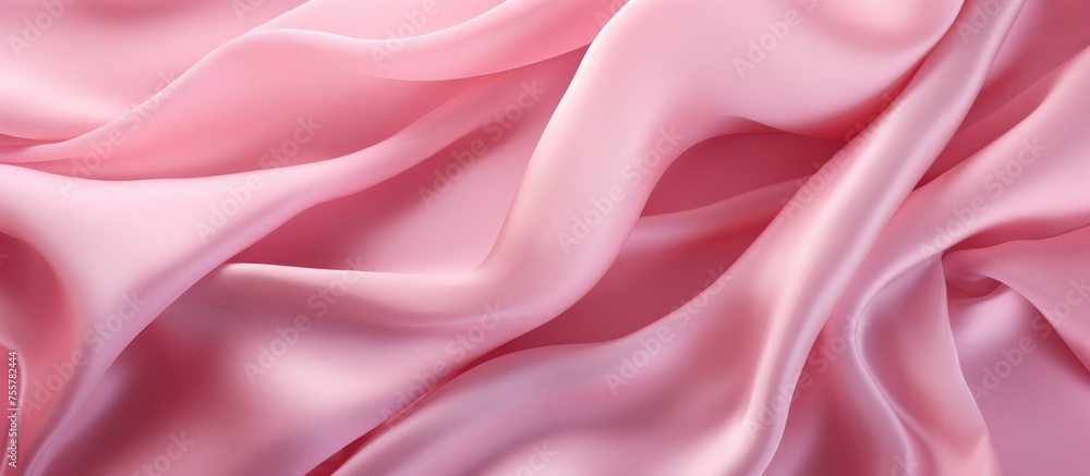 Obraz premium Pink silk satin fabric with a delicate wave texture. Festive vertical abstract fabric backdrop.