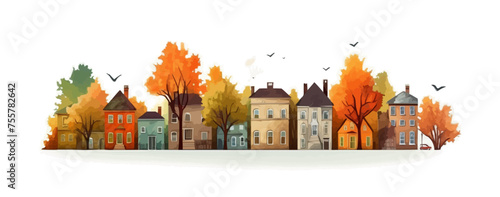 autumn street suburb district houses vector simple isolated illustration