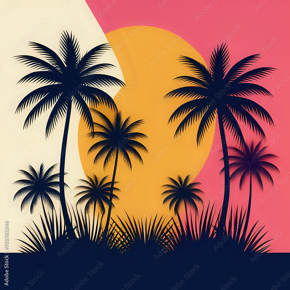 colorful background with palm silhouettes design - generated by ai