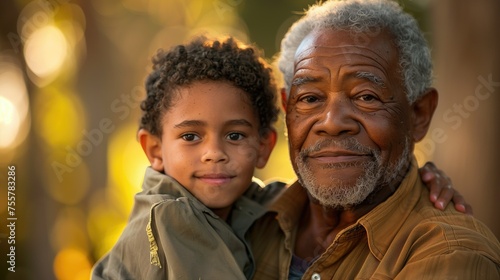 Older Man and Young Boy Posing for a Picture