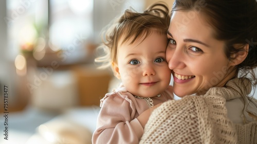 Woman Holding Small Child in Arms