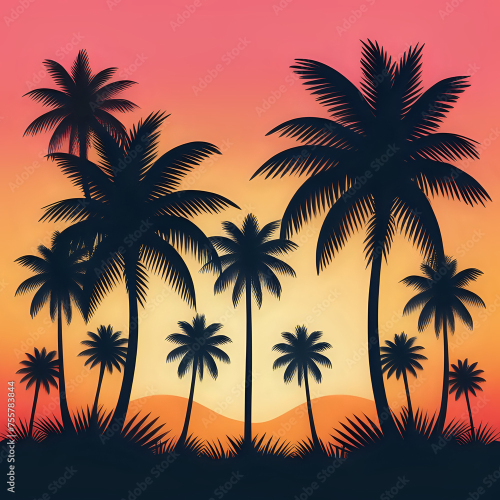 colorful background with palm silhouettes design - generated by ai