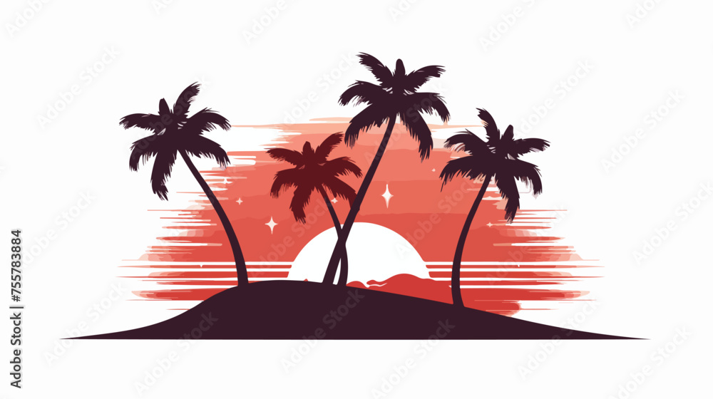 Tropical beach vector icon Beach with sunset 
