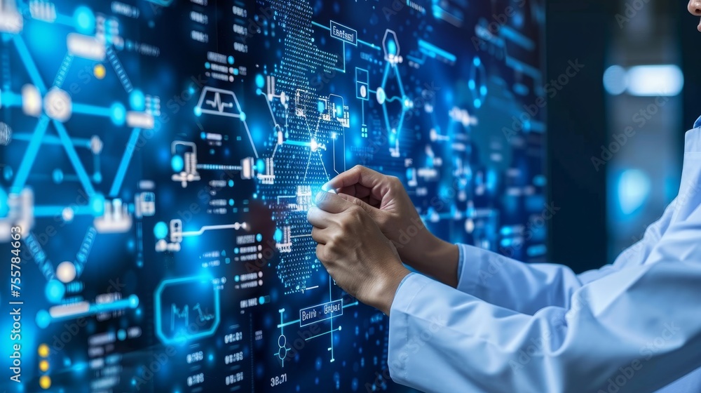 A modern healthcare innovation hub, integrating biotechnology research with digital health solutions A modern healthcare innovation hub, integrating biotechnology research with digital health solutions
