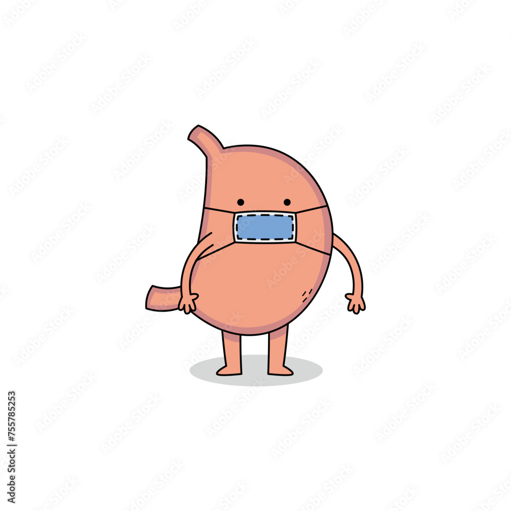 Stomish Mask Cute human organ stomach cartoon character wearing a medical mask ...