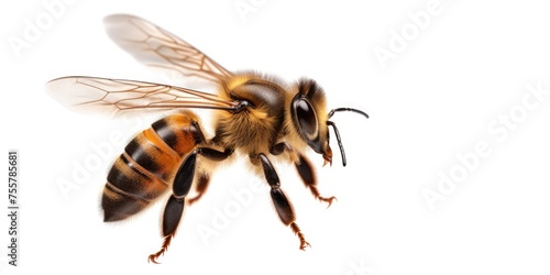 Close Up of Bee on White Background Generative AI © j@supervideoshop.com