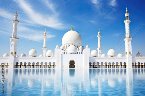 A gorgeous architectural art of a white mosque for Ramadan or Eid