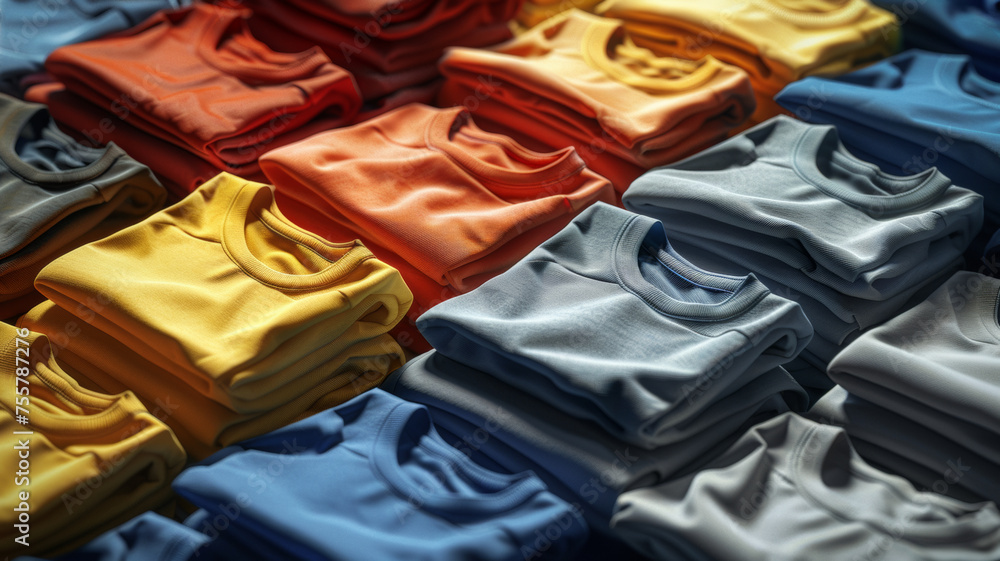 Neatly folded shirts in vibrant hues, suggesting a variety in choice.