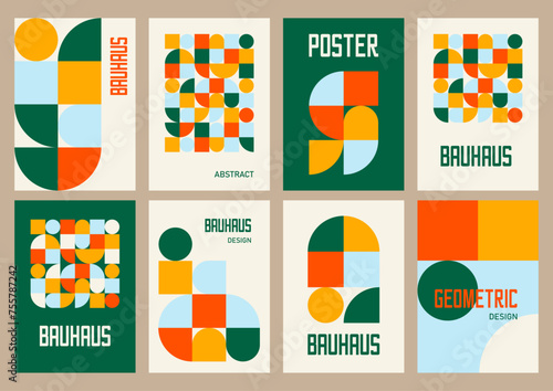 Geometric style poster set. Modernist abstract vector posters with trendy minimalist shapes.