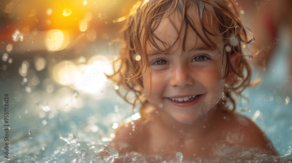 portrait of a child swimming in the pool of a water park. concept of vacation, active lifestyle portrait of a child swimming in the pool of a water park. concept of vacation, active lifestyle