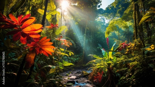 The vibrant colors of a tropical rainforest