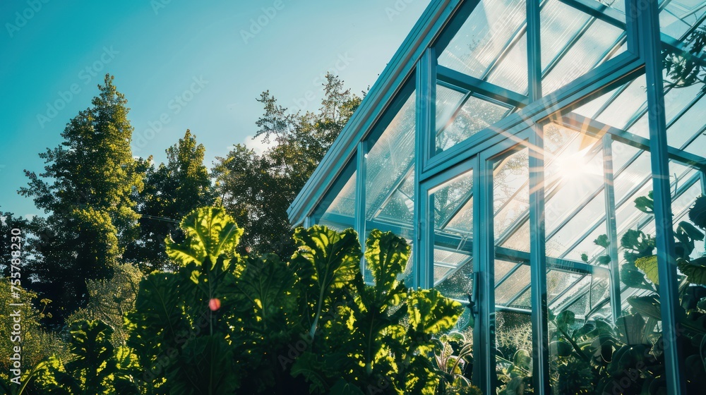 Fototapeta premium greenhouse where lettuce grows, lettuce farming ,Architecture minimalist HQ photo