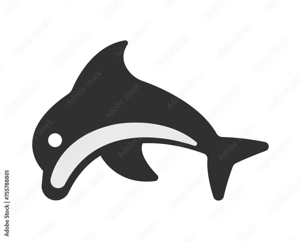 Fototapeta premium Dolphin fish black and white icon vector illustration