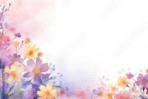 A background of watercolor flowers with a clean area for text © Rehan
