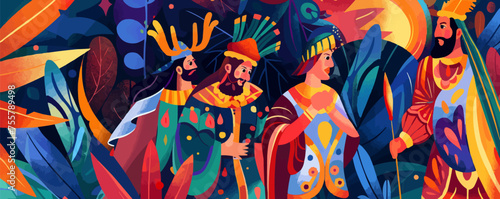 Brazilian carnival and festival  Vector abstract holiday illustration with people  dancers and musicians. Party drawing for poster