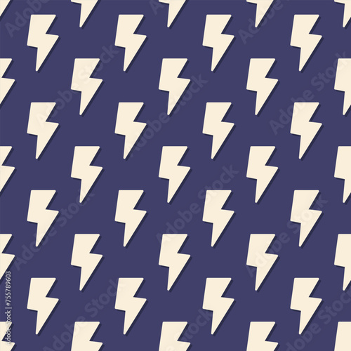 Lightnings seamless pattern. A repeating thunder sign on a dark blue background.