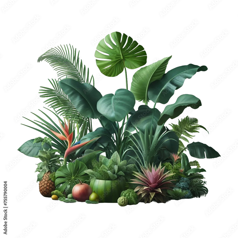 Fototapeta premium Tropical plants transparent background Ai generative.